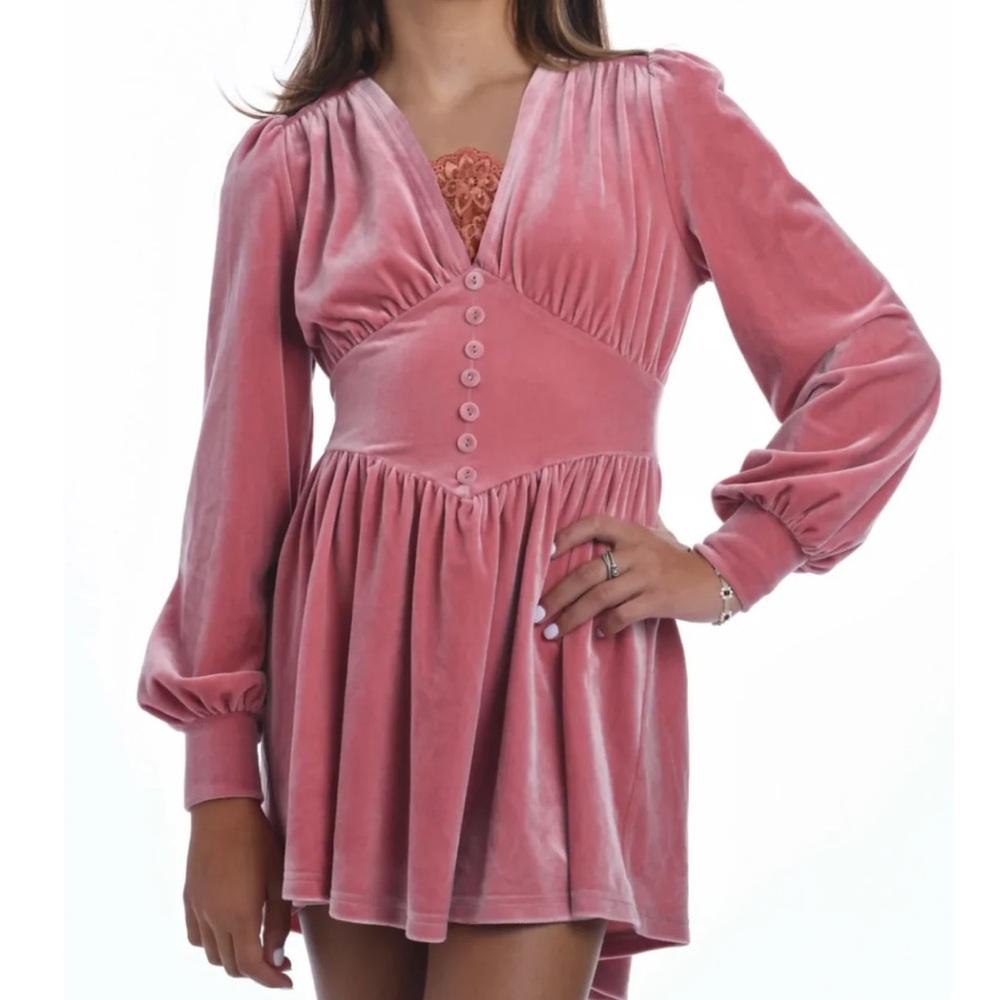 Katie J NYC Tween Daphne Dress Dusty Pink Velvet Mini